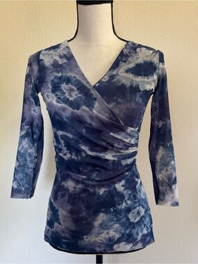 Sweet Pea Blue and White Tie-Dye Wrap Blouse